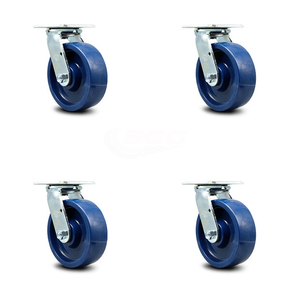 6 Inch Solid Polyurethane Wheel Swivel Caster Set with Ball Bearings SCC